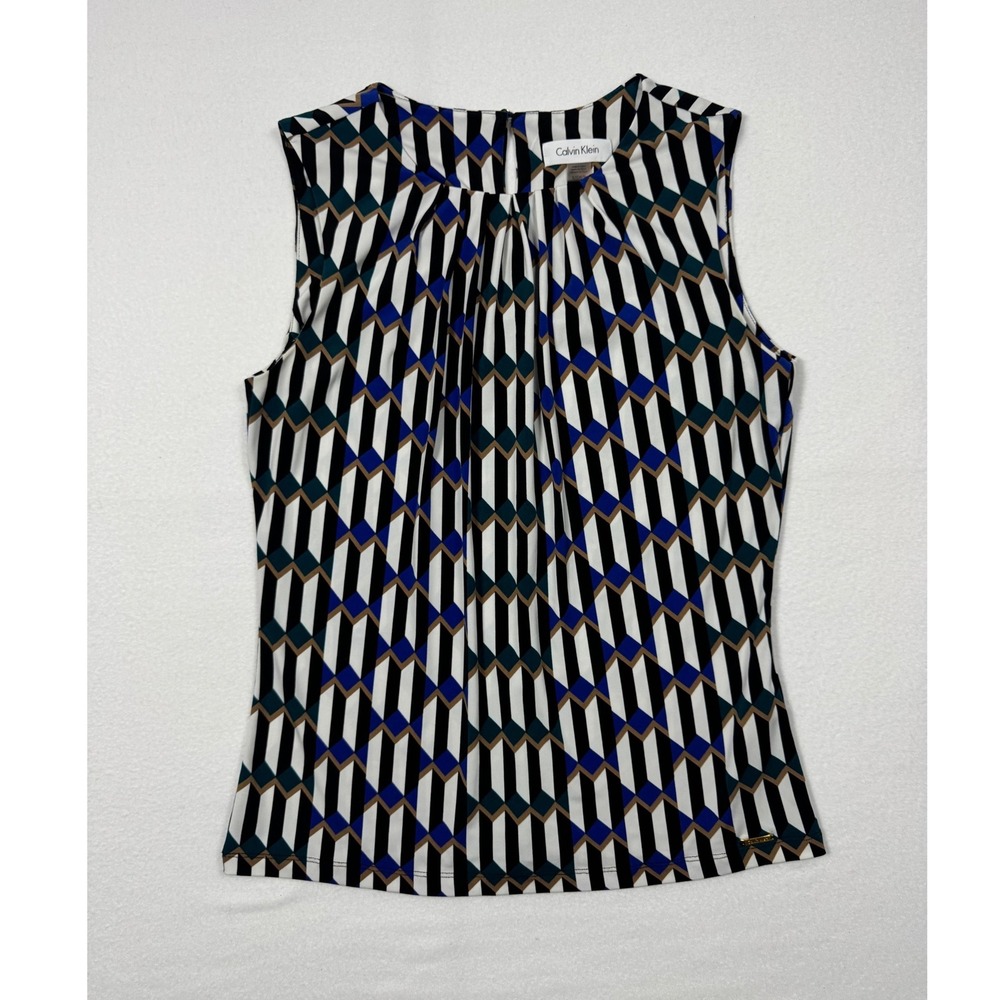 Officecore‎ Calvin Klein Geometric Pleated Shell Blouse Womens Small Multicolor